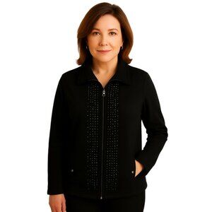 Laura Ashley Black Sweatshirt Zip Up Bling JACKET Women's WOMAN'S Size Medium